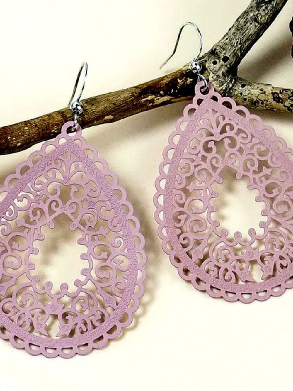 Ophelia Filigree Teardrop Water Drop Dangle Earrings Dusty Pink Gift Packaged